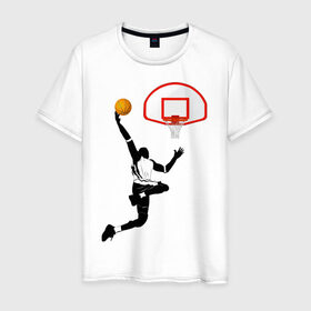 Мужская футболка хлопок с принтом Баскетбол в Кировске, 100% хлопок | прямой крой, круглый вырез горловины, длина до линии бедер, слегка спущенное плечо. | basket | basketball | баскетболист | баскетбольное кольцо | бросок