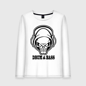 Женский лонгслив хлопок с принтом drum and bass6 в Кировске, 100% хлопок |  | драм н басс | череп | электро | электронная музыка музыка