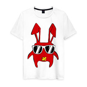Мужская футболка хлопок с принтом disco bunny в Кировске, 100% хлопок | прямой крой, круглый вырез горловины, длина до линии бедер, слегка спущенное плечо. | bunny | minimal | заяц | минимал | очки