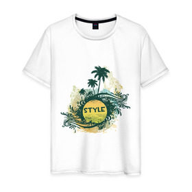 Мужская футболка хлопок с принтом Palms Style в Кировске, 100% хлопок | прямой крой, круглый вырез горловины, длина до линии бедер, слегка спущенное плечо. | palms style | клубные | пальмы