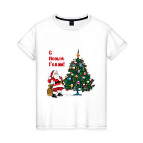 Женская футболка хлопок с принтом Ded Moroz в Кировске, 100% хлопок | прямой крой, круглый вырез горловины, длина до линии бедер, слегка спущенное плечо | 2012 | new year | дед | дед мороз | елка | елочка | нг | новый 2012 | новый год | подарки | санта | санта клаус