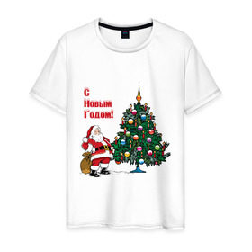 Мужская футболка хлопок с принтом Ded Moroz в Кировске, 100% хлопок | прямой крой, круглый вырез горловины, длина до линии бедер, слегка спущенное плечо. | 2012 | new year | дед | дед мороз | елка | елочка | нг | новый 2012 | новый год | подарки | санта | санта клаус