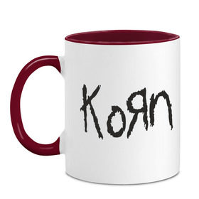 Кружка двухцветная с принтом Korn в Кировске, керамика | объем — 330 мл, диаметр — 80 мм. Цветная ручка и кайма сверху, в некоторых цветах — вся внутренняя часть | korn | группы | корн | метал | музыка | рок