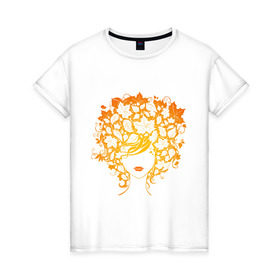 Женская футболка хлопок с принтом Леди осень в Кировске, 100% хлопок | прямой крой, круглый вырез горловины, длина до линии бедер, слегка спущенное плечо | 