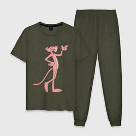 Мужская пижама хлопок с принтом PinkPanther в Кировске, 100% хлопок | брюки и футболка прямого кроя, без карманов, на брюках мягкая резинка на поясе и по низу штанин
 | pink panther | розовая пантера