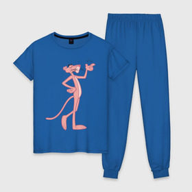 Женская пижама хлопок с принтом PinkPanther в Кировске, 100% хлопок | брюки и футболка прямого кроя, без карманов, на брюках мягкая резинка на поясе и по низу штанин | pink panther | розовая пантера
