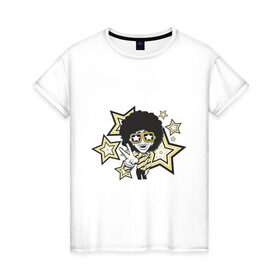 Женская футболка хлопок с принтом Disco Star в Кировске, 100% хлопок | прямой крой, круглый вырез горловины, длина до линии бедер, слегка спущенное плечо | disco | star | диско | дискотека 80 хстар | музыка