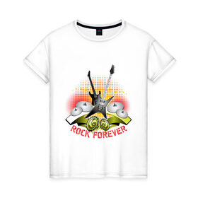 Женская футболка хлопок с принтом Rock Forever в Кировске, 100% хлопок | прямой крой, круглый вырез горловины, длина до линии бедер, слегка спущенное плечо | гитара | эквалайзер
