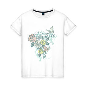 Женская футболка хлопок с принтом Natural Beauty в Кировске, 100% хлопок | прямой крой, круглый вырез горловины, длина до линии бедер, слегка спущенное плечо | бабочка