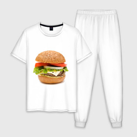 Мужская пижама хлопок с принтом Гамбургер в Кировске, 100% хлопок | брюки и футболка прямого кроя, без карманов, на брюках мягкая резинка на поясе и по низу штанин
 | burger | fastfood | gamburger | бургер | гамбургер | еда | пища | фаст фуд | фастфуд