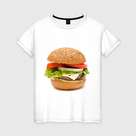 Женская футболка хлопок с принтом Гамбургер в Кировске, 100% хлопок | прямой крой, круглый вырез горловины, длина до линии бедер, слегка спущенное плечо | burger | fastfood | gamburger | бургер | гамбургер | еда | пища | фаст фуд | фастфуд