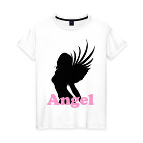 Женская футболка хлопок с принтом Девушка ангел в Кировске, 100% хлопок | прямой крой, круглый вырез горловины, длина до линии бедер, слегка спущенное плечо | angel | wings | крылья