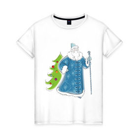 Женская футболка хлопок с принтом Мороз и елочка в Кировске, 100% хлопок | прямой крой, круглый вырез горловины, длина до линии бедер, слегка спущенное плечо | дед | дед  отморозок | дед мороз | елочка | ель | нг | новый год | отморозок