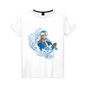Женская футболка хлопок с принтом Снегурочка и метель в Кировске, 100% хлопок | прямой крой, круглый вырез горловины, длина до линии бедер, слегка спущенное плечо | метель | нг | новый год | снегурка | снегурочка | снегурочка и метель