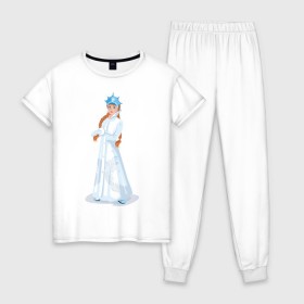 Женская пижама хлопок с принтом Снегурочка с кокардой в Кировске, 100% хлопок | брюки и футболка прямого кроя, без карманов, на брюках мягкая резинка на поясе и по низу штанин | нг | новый год | снегурка | снегурочка