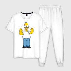 Мужская пижама хлопок с принтом Homer Simpson в Кировске, 100% хлопок | брюки и футболка прямого кроя, без карманов, на брюках мягкая резинка на поясе и по низу штанин
 | 