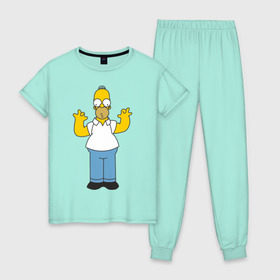 Женская пижама хлопок с принтом Homer Simpson в Кировске, 100% хлопок | брюки и футболка прямого кроя, без карманов, на брюках мягкая резинка на поясе и по низу штанин | 