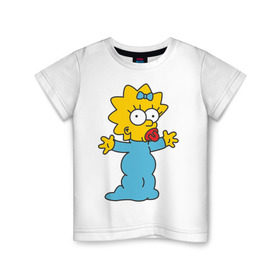 Детская футболка хлопок с принтом Maggie Simpson в Кировске, 100% хлопок | круглый вырез горловины, полуприлегающий силуэт, длина до линии бедер | гомер