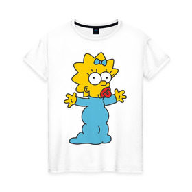 Женская футболка хлопок с принтом Maggie Simpson в Кировске, 100% хлопок | прямой крой, круглый вырез горловины, длина до линии бедер, слегка спущенное плечо | гомер