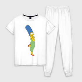 Женская пижама хлопок с принтом Marge Simpson в Кировске, 100% хлопок | брюки и футболка прямого кроя, без карманов, на брюках мягкая резинка на поясе и по низу штанин | simpsons | симпсоны | симсоны
