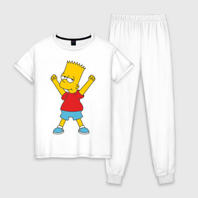 Женская пижама хлопок с принтом Bart Simpson (2) в Кировске, 100% хлопок | брюки и футболка прямого кроя, без карманов, на брюках мягкая резинка на поясе и по низу штанин | simpsons | барт | барт симпсон | симсоны | симспоны