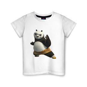 Детская футболка хлопок с принтом Кунг фу Панда (2) в Кировске, 100% хлопок | круглый вырез горловины, полуприлегающий силуэт, длина до линии бедер | Тематика изображения на принте: панда