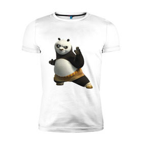 Мужская футболка премиум с принтом Кунг фу Панда (2) в Кировске, 92% хлопок, 8% лайкра | приталенный силуэт, круглый вырез ворота, длина до линии бедра, короткий рукав | Тематика изображения на принте: панда
