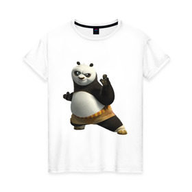 Женская футболка хлопок с принтом Кунг фу Панда (2) в Кировске, 100% хлопок | прямой крой, круглый вырез горловины, длина до линии бедер, слегка спущенное плечо | панда