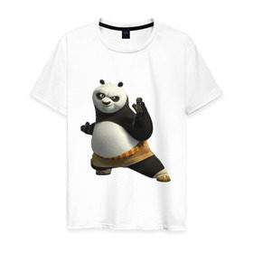 Мужская футболка хлопок с принтом Кунг фу Панда (2) в Кировске, 100% хлопок | прямой крой, круглый вырез горловины, длина до линии бедер, слегка спущенное плечо. | панда