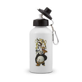 Бутылка спортивная с принтом Кунг фу Панда (10) в Кировске, металл | емкость — 500 мл, в комплекте две пластиковые крышки и карабин для крепления | kung fu panda | panda | кунг фу | кунг фу панда