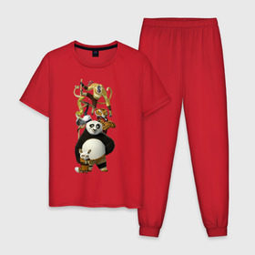 Мужская пижама хлопок с принтом Кунг фу Панда (10) в Кировске, 100% хлопок | брюки и футболка прямого кроя, без карманов, на брюках мягкая резинка на поясе и по низу штанин
 | kung fu panda | panda | кунг фу | кунг фу панда