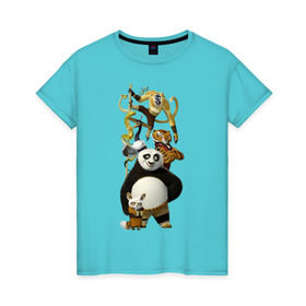Женская футболка хлопок с принтом Кунг фу Панда (10) в Кировске, 100% хлопок | прямой крой, круглый вырез горловины, длина до линии бедер, слегка спущенное плечо | kung fu panda | panda | кунг фу | кунг фу панда