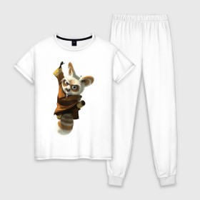 Женская пижама хлопок с принтом Кунг фу Панда (11) в Кировске, 100% хлопок | брюки и футболка прямого кроя, без карманов, на брюках мягкая резинка на поясе и по низу штанин | Тематика изображения на принте: kung fu panda | panda | кунг фу | кунг фу панда