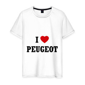 Мужская футболка хлопок с принтом I love Peugeot в Кировске, 100% хлопок | прямой крой, круглый вырез горловины, длина до линии бедер, слегка спущенное плечо. | auto | i love peugeot | peugeot | авто | автомобильные | машины | пежо | тачки