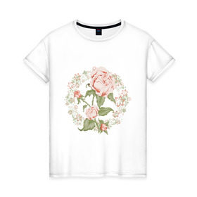Женская футболка хлопок с принтом Rose в Кировске, 100% хлопок | прямой крой, круглый вырез горловины, длина до линии бедер, слегка спущенное плечо | букет | девушкам | растение | розы | цветочки | цветы
