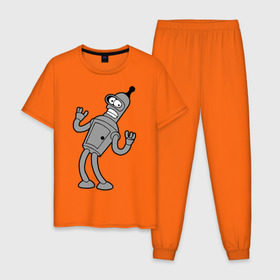 Мужская пижама хлопок с принтом Futurama (4) в Кировске, 100% хлопок | брюки и футболка прямого кроя, без карманов, на брюках мягкая резинка на поясе и по низу штанин
 | bender | futurama | бендер | футурама