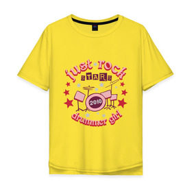 Мужская футболка хлопок Oversize с принтом DrummerGirl в Кировске, 100% хлопок | свободный крой, круглый ворот, “спинка” длиннее передней части | 