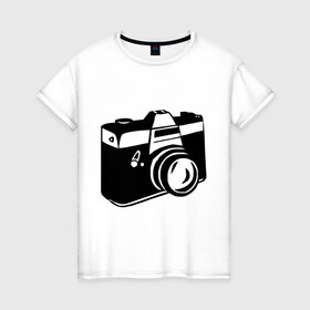 Женская футболка хлопок с принтом Фотоаппарат в Кировске, 100% хлопок | прямой крой, круглый вырез горловины, длина до линии бедер, слегка спущенное плечо | 
