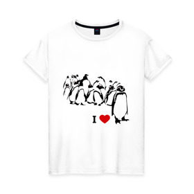 Женская футболка хлопок с принтом Я люблю пингвинов в Кировске, 100% хлопок | прямой крой, круглый вырез горловины, длина до линии бедер, слегка спущенное плечо | i love | penguin | птицы | сердце