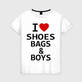 Женская футболка хлопок с принтом Я люблю мальчиков в Кировске, 100% хлопок | прямой крой, круглый вырез горловины, длина до линии бедер, слегка спущенное плечо | i love | любовь | мальчики | обувь | отношения | парни | покупки | сумки | туфли | шмотки | шоппинг