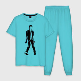 Мужская пижама хлопок с принтом Майкл Джексон (9) в Кировске, 100% хлопок | брюки и футболка прямого кроя, без карманов, на брюках мягкая резинка на поясе и по низу штанин
 | michael jackson | зщз | король | майкл джексон | поп