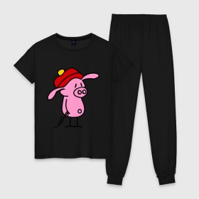 Женская пижама хлопок с принтом Свин в Кировске, 100% хлопок | брюки и футболка прямого кроя, без карманов, на брюках мягкая резинка на поясе и по низу штанин | поросенок | свин | свинка | свинья