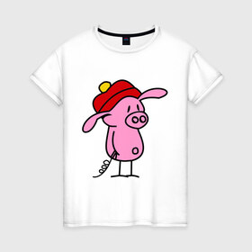 Женская футболка хлопок с принтом Свин в Кировске, 100% хлопок | прямой крой, круглый вырез горловины, длина до линии бедер, слегка спущенное плечо | поросенок | свин | свинка | свинья