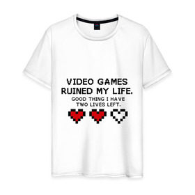 Мужская футболка хлопок с принтом Видео игры в Кировске, 100% хлопок | прямой крой, круглый вырез горловины, длина до линии бедер, слегка спущенное плечо. | 8 bit | 8 бит | life | video games | жизнь | сердечки