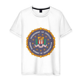 Мужская футболка хлопок с принтом FBI (2) в Кировске, 100% хлопок | прямой крой, круглый вырез горловины, длина до линии бедер, слегка спущенное плечо. | Тематика изображения на принте: fbi | fidelity bravery intergrity | америка | спецслужбы | сша | фбр | федеральное бюро расследований | эмблема фбр