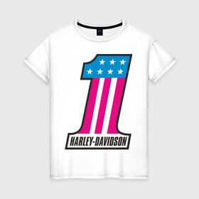 Женская футболка хлопок с принтом Харлей Дэвидсон в Кировске, 100% хлопок | прямой крой, круглый вырез горловины, длина до линии бедер, слегка спущенное плечо | харлей дэвидсон