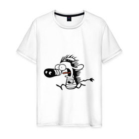 Мужская футболка хлопок с принтом Зебра в Кировске, 100% хлопок | прямой крой, круглый вырез горловины, длина до линии бедер, слегка спущенное плечо. | Тематика изображения на принте: 
