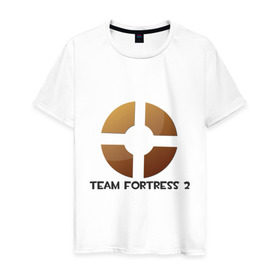 Мужская футболка хлопок с принтом Team Fortress 2 (1) в Кировске, 100% хлопок | прямой крой, круглый вырез горловины, длина до линии бедер, слегка спущенное плечо. | shooter | team fortress 2 | tf2 | логотип | стрелялка | шутер