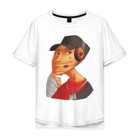 Мужская футболка хлопок Oversize с принтом Scout face - TF2 в Кировске, 100% хлопок | свободный крой, круглый ворот, “спинка” длиннее передней части | team fortress 2 | tf2 | разведчик