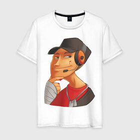 Мужская футболка хлопок с принтом Scout face - TF2 в Кировске, 100% хлопок | прямой крой, круглый вырез горловины, длина до линии бедер, слегка спущенное плечо. | team fortress 2 | tf2 | разведчик